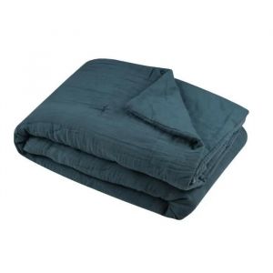 Plaid - Pop - Edredon En Gaze De Coton - 125 X 150 Cm - Couleur P&eacute;trole - Douceur Et Confort - Neuf