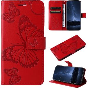 SJZG-Coque Pour Redmi 12C / Redmi 11A, Papillon Imprim&eacute; Housse En Cuir Pu Magn&eacute;tique Portefeuille, &Eacute;tui &Agrave; Rabat Pour Redmi 12C / Redmi 11A, Rouge - Neuf