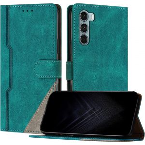 Kal-Étui Pour Motorola Moto G200 5g / Edge S30, Housse En Cuir Pu Avec [Protection Antichoc Tpu] [Fonction Support] [Porte-Cartes ] Antichoc Magnétique Coque Pour Moto G200 5g - Vert - Neuf
