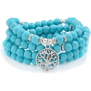 Eryi-Collier De Perles Mala De 8 Mm, 108, Bracelet De Méditation Avec Breloque Arbre De Vie - Neuf