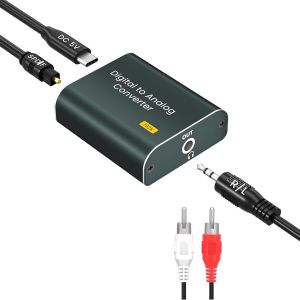 Adaptateur Optique Jack,DAC Audio 192 kHz Optique Numérique vers Analogique 3,5 mm AUX,Convertisseur Audio Numérique Analogique avec Câble Optique,Câble Audio 3,5 mm et Câble RCA - Neuf
