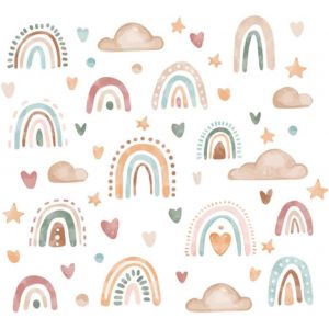 ERYI-Stickers Muraux Arc-En-Ciel Avec Coeurs - Décoration Murale Bohème Pour Chambre D'Enfant Et Bébé - Neuf
