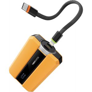 Lbgwp60-Pd 30w Batterie Externe 10,000 Mah Avec Détachables Deux Ports Cordon Intégré, Petit Portable Power Bank Charge Rapide Batterie Chargeur Pour Iphone/Samsung/Ordinateur/Tablette (Jaune Ambré) - Neuf