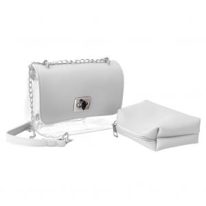 HJLIAN Sac de plage transparent tendance pour femme, sac a main fourre-tout en PU avec chaine (blanc) - Neuf