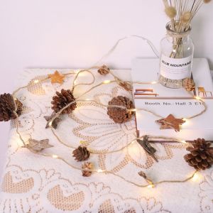 Hjlian Guirlande Lumineuse De Noel A 20 Led, 2 M, Fil De Cuivre, Alimentee Par Piles, Avec Pignons De Pin - Neuf