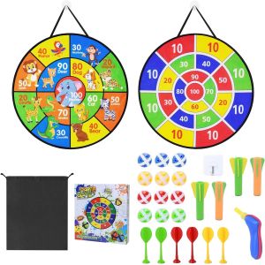 MDY-Jeu de Fl¿¿chettes pour Enfants, 66 cm Cible de Fl¿¿chettes Double Face Pliable, Jeux de F¿¿te Int¿¿rieurs et Ext¿¿rieurs avec 12 balles, 6 Fl¿¿chettes,1 Pistolet et 1 Crochets - Neuf
