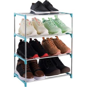 4-Tier Empilables Chaussure Rack, Léger, Idéal Pour La Porte D'entrée, Couloir Et Placard (Bleu) - Neuf