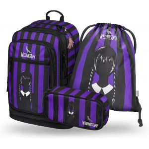 Ensemble Sac À Dos D'Écolier Pour Fille 3 Pièces U2013 Cartable À Partir De 3E Classe U2013 Cartable D'École Primaire Avec Sangle De Poitrine U2013 Cartable Ergonomique, Wednesday - Neuf