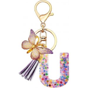 Kal-Porte-Cl&eacute;s Initiales Pour Filles Et Femmes, Rose, Violet, Flocon De Neige, Paillettes, Gouttes De Cristal, Jolis Papillons, D&eacute;coration De Cartable, Cl&eacute;s De Voiture, De Sac, Lettres - Neuf