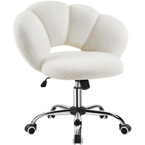 NouvelHorizonstore-Fauteuil de Bureau, Chaise Pivotante Ergonomique, Dossier Confort en Nuage, R&iquest;&iquest;glable en Hauteur, Charge 136 kg, pour Salon Chambre Bureau, Blanc/Boucl&iquest;&iquest; - Neuf