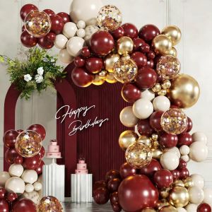 MEVRONISSHOP-Kit Arche Ballon Bordeaux et Or, 109 Pi&egrave;ces Ballons Guirlande Bourgogne Beige Or, Ballons Rouge Bordeaux pour Anniversaire, Saint Valentin, Baby Shower, Mariage, Fian&ccedil;ailles F&ecirc;te D&eacute;corat - Neuf