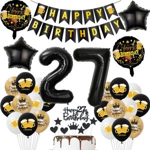 ChicSlick-Décoration Anniversaire 27 Ans Homme Femme Ballons 27 Ans Anniversaire Homme Femme Noir Or,Ballon Hélium Bière Pour Décoration 27 Ans Anniversaire Homme,Décoration Gâteau 27 Annive[X1231] - Neuf