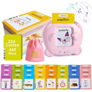 ERYI-Cartes Parlante Montessori Français-448 Mots, Carte Parlante En Français, Jeux Educatif Enfant De 2 À 6 Ans, Jeux Montessori Pour Apprentissage-3 Mode De Langue-Français/Anglais/Bilingue-Rose - Neuf