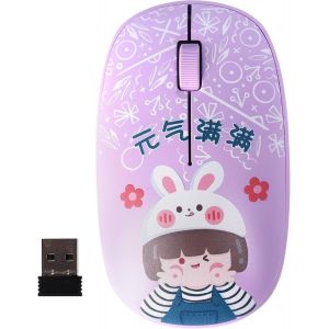 KALANKA-Souris sans Fil USB Mignon Caricature Muet Silencieux Portatif Légèreté Ergonomique Durable Compact Voyager Voyages d¿Affaires 2.4G PC/Laptop Win7/8/10/IOS/XP/Vista Enfants Cadeau(Violet) - Neuf