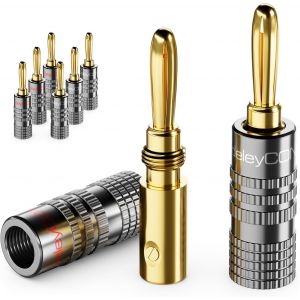 KALANKA-8 Pièce Fiche Banane Jeu - Plaqué Or à Visser pour Câble Haut-Parleur Câble Haut-Parleur 0,75 mm - 4,5 mm & par Ex. HiFi Audio Home Cinéma Récepteur - Gris - Neuf
