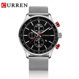 Curren Hommes Montre &Agrave; Quartz Analogique M&acirc;le Bracelet En Alliage D'acier Montre-Bracelet (Bo&icirc;tier Argent&eacute; + Cadran Noir) - Neuf
