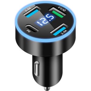 4 Ports Chargeur Allume Cigare Usb C Rapide, 50w Qc3.0&pd Prise Adaptateur Allume Cigare Usb Chargeur Telephone Voiture Allume Cigare Usb Charge Rapide Avec Led Voltmètre Pour Iphone, Android - Neuf
