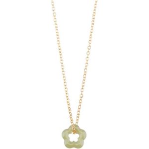 Kales-1 Pièce Collier En Jade Naturel Pièce Avec Pendentif Floral En Jade Vert Délicat Collier En Jade Avec Chaîne Réglable En Fer Doré De 50cm Pour Femmes Et Dames - Neuf