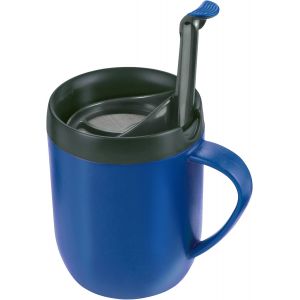 CMWS-E990003 Hot Mug &agrave; Piston, Plastique/Silicone, Bleu, Mug Isotherme Cafe/Filtre Pour Caf&eacute; Moulu/Tasse avec Couvercle/Gobelet de Camping, Lave-vaisselle, Garantie de 5 ans - Neuf