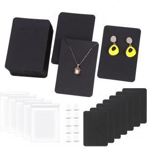 TIANYI-Assortiment de 300 cartes de pr&eacute;sentation pour boucles d'oreilles, 100 cartes carr&eacute;es de 8,9 x 6,1 cm avec 100 fermoirs en silicone et sacs auto-adh&eacute;sifs pour boucles d'oreilles, colliers, - Neuf