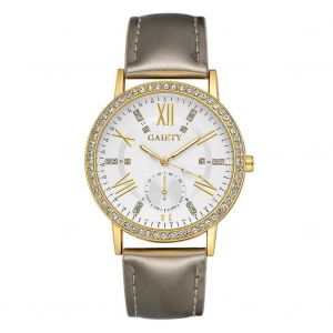 Gaiety Femmes Strass Cadran Rond Pu Bracelet Quartz Montre Analogique Robe Montre-Bracelet (Or) - Neuf