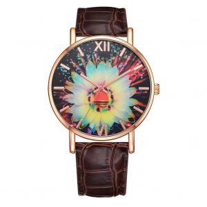 Lvpai Mode Femmes Coloré Fleur Motif Affichage Analogique Quartz Mouvement Montre-Bracelet (Marron) - Neuf