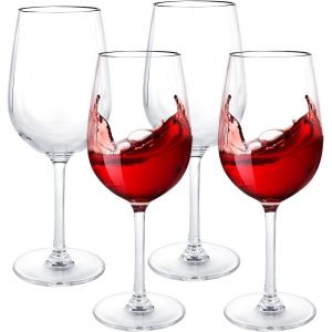 Lot De 4 Grands Verres À Vin Rouge,550 Ml,En Plastique,Verres À Vin Blanc,Pour Fête,Camping,Pique-Niques,Piscines - Neuf