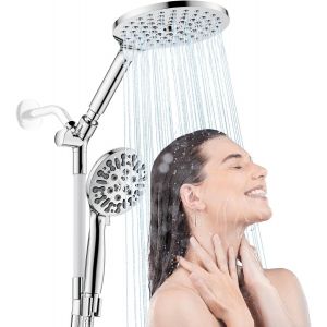 ChenQuanSarl-Double Pommeau De Douche Moderne Avec Pulvérisateur À Main, Pommeau De Douche À Effet Pluie De 19 Cm, Pommeau De Douche À 9 Modes, Tuyau De 198,1 Cm, Chromé - Neuf