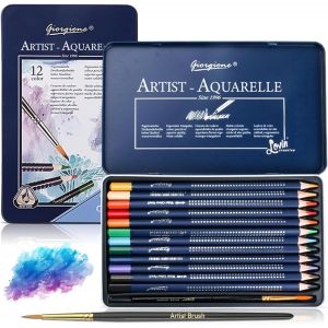 Checarzhn--No1-Lot De 12 Crayons De Couleur Aquarelle, Crayons De Couleur Multicolores Dans Une Boîte En Étain, Crayons De Couleur Solubles Dans L'eau Pour L'école, Les Débutants, Les Enfants Et Les - Neuf