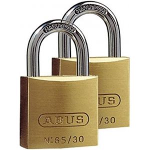Cadenas laiton 65/30 - Lot de 2, fermeture identique - corps du cadenas en laiton massif - anse en acier tremp&eacute; - niveau de s&eacute;curit&eacute; 4 - Neuf