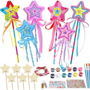 27 Pi&egrave;ces Baguettes Magiques, Baguette Princesse Baguette de F&eacute;e, Baguette &eacute;toile Paillet&eacute; Baguettes Magiques en Bois Kit, Loisirs Creatifs Filles pour la DIY Peinture - Neuf