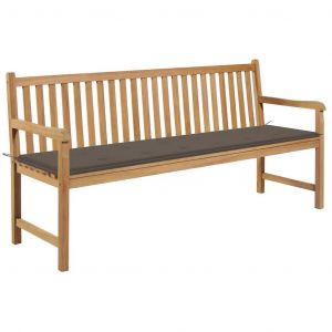 Prolenta Premium - Banc De Jardin Avec Coussin Taupe 175 Cm Teck Massif - Neuf