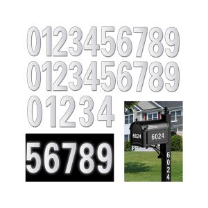 Autocollants r&eacute;fl&eacute;chissants argent&eacute;s pour num&eacute;ros de bo&icirc;te aux lettres - 3 jeux de 0 &agrave; 9 - Neuf