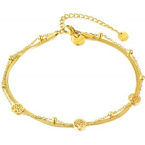 Kgabery-Bracelet De Cheville/Bracelet Pour Femme Avec Motif Arbre De Vie En Or,Argent Ou Or Rose 18 Carats,Étanche,En Acier Inoxydable - Neuf