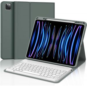 Coque Clavier Pour Ipad Pro 12.9"" 6Eme/5Eme/4Eme/3Eme Generation 2022-2018, Azerty Français Clavier Bluetooth Magnétique Détachable Pour Ipad Pro 12.9"", Vert Foncé - Neuf