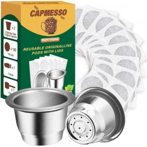 CMWS-Capsules à espresso réutilisables Capsules à café rechargeables en acier inoxydable Compatible avec la machine à café Nespresso OriginalLine (2 dosettes+100 couvercles). - Neuf