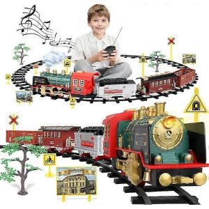 Coffret de train &eacute;lectrique de No&euml;l avec locomotive &agrave; vapeur, effets sonores et lumineux, jouet de train t&eacute;l&eacute;command&eacute; avec locomotive &agrave; vapeur - Neuf