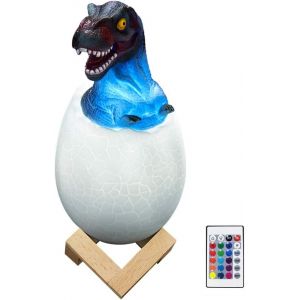 Trahoo-Lampe Dinosaure -Usb Rechargeable Veilleuse Enfant, 16 Couleurs Oeuf De Dinosaure Jouet Avec 4 Modes Et Base En Bois, Lampe 3d Dinosaure Cadeau Enfant - Neuf