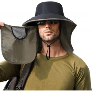 Asas-Chapeau Soleil Homme Avec Protection Cou Visage Détachable,Ete Anti Uv Outdoor Randonnée Chapeaux De Pêche Pliable,Étanche Bucket Hat Pour Safari Camping Randonnée Voyage Jardinier - Neuf