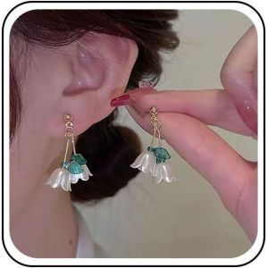Chenquansarl-Boucles D'oreilles Pendantes Vintage En Forme De Fleur Blanche En Forme De Fleur De Muguet, Boucles D'oreilles Pendantes En Acrylique Pour Femme, Zinc, Pas De Gemme - Neuf