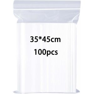 Jexnovashop-Sachet Plastique Transparent 35x45cm Sachets Plastiques Refermables &Eacute;paissir Grande Taille Sachet Zip Pochon Plastique Fort Et Robuste Cuisine Bureau V&ecirc;tements Voyage Rangement 100m&micro; 100p - Neuf