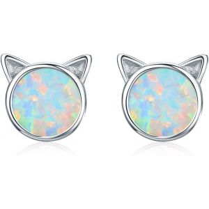 Kal-Boucles D'oreilles En Argent Sterling 925 Post Boules D'opale D'oreilles Hypoallergéniques Pour Femme Fille Cadeaux De Bijoux - Neuf