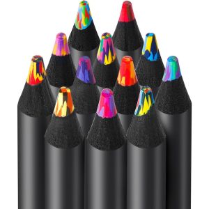 Eryi-12 Crayons Arc En Ciel,Crayon De Couleurs,7-1 Crayons De Couleur Noirs En Bois,Crayons De Couleur Dégradés Arc-En-Ciel,Crayons De Couleur Pour Enfants,Dessin Et Croquis - Neuf