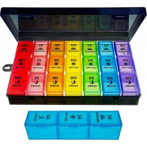 Pilulier Semainier Fran&ccedil;ais Matin Midi Soir,7 Jours 21 Compartiments 3 Fois Multicolores Pilulier Hebdomadaire Bo&icirc;te &Agrave; Medicaments.[Z141] - Neuf
