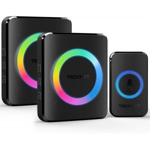 HUEJ-Sonnette Sans Fil Exterieur Etanche,Ip65 Exterieur Étanche Carillon 400 Mètres Two Récepteur Sonnette Electronique,60 Mélodies 5-Niveaux Éclairage Rvb,Pour Maison,Hôtel,Urgence - Neuf