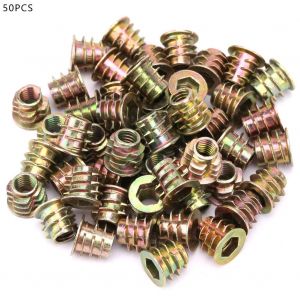 Ecrous hexagonaux filetes en alliage de zinc pour meubles, 50 pieces, pour insert en bois (M6 x 10) - Neuf
