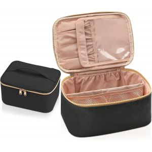 KALANKA-Trousse de Toilette Femme Voyage, Sac de Makeup Grande Capacité, Étanche Portable Trousse Toilette avec Poignée et Séparateur, Toilette Accessoires Sac Cosmétique Organisateur, Noir - Neuf