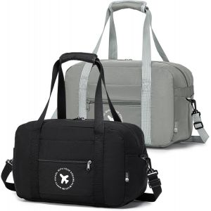2xSac 40x20x25 Ryanair Sac de Sport en Nylon Cabine Avion Voyage Pliable Easyjet Bagage Weekend Homme Femme Baggage Valise (Noir+Vert) - Neuf
