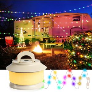 20m Guirlande Lumineuse Exterieure Solaire Camping,Blanc Chaud Guirlande Exterieure Solaire, Lampe De Camping, D&eacute;coration, Le Jardin, &Eacute;clairage 8modes, 230 Leds Portable Guinguette - Neuf