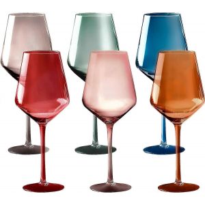 Couleur Cordial Lunettes De 6 - 18 Onces Souffl&eacute; &Agrave; La Main En Cristal Verres &Agrave; Vin Avec Une Tige En Multi Couleur Pour Le Rouge Et Le Vin Blanc - Neuf